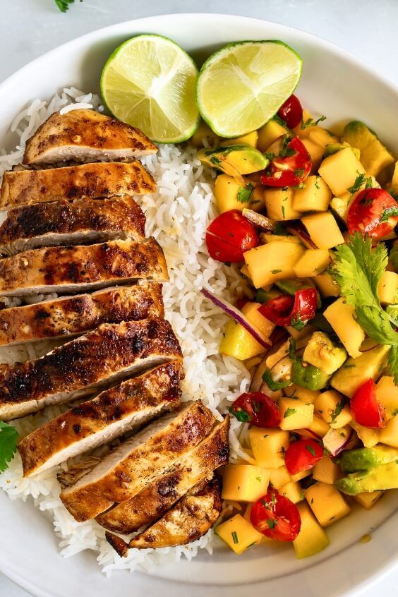 Cilantro Lime Chicken Salad with Vibrant Mango Avocado Salsa